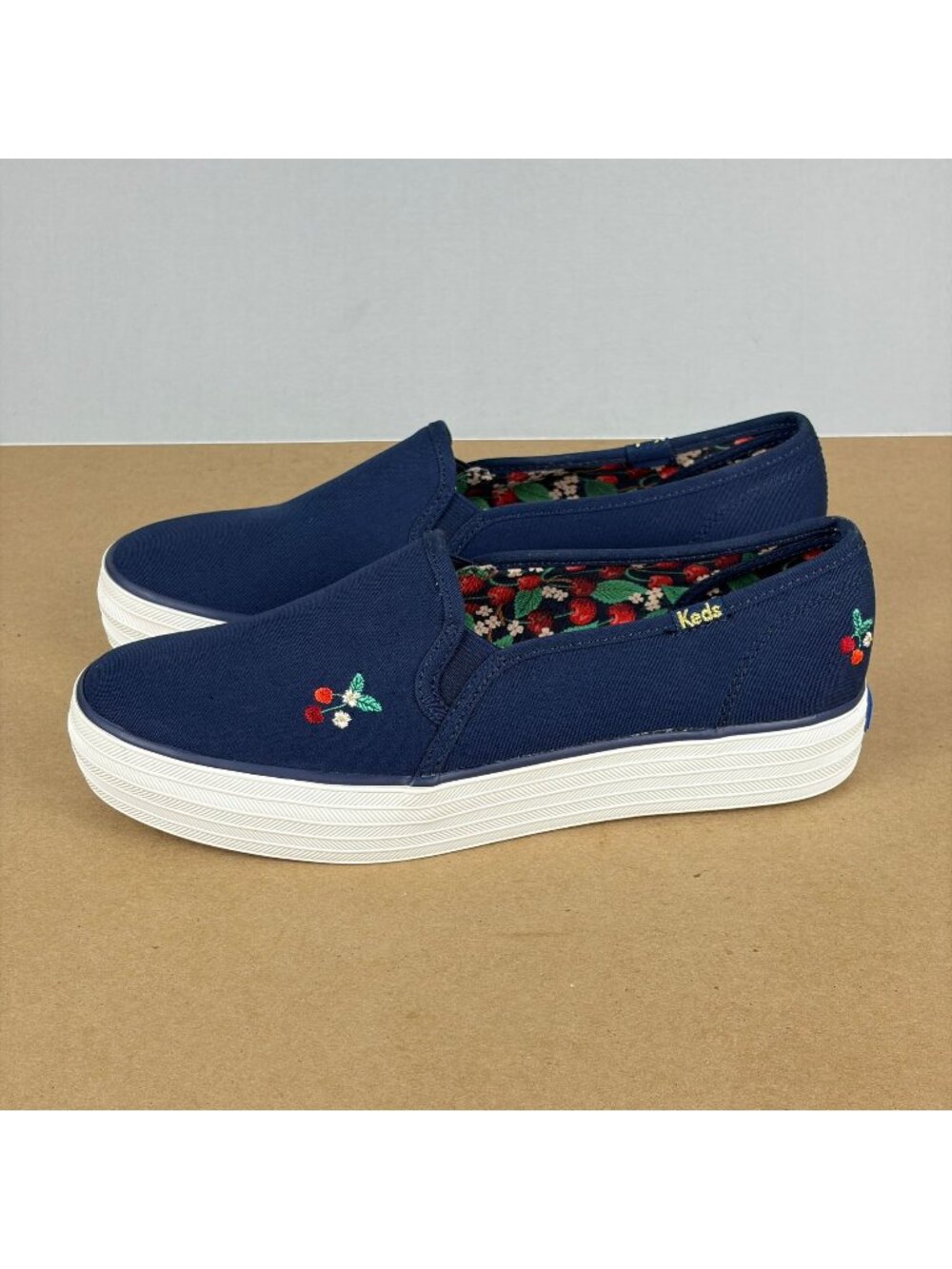 Keds Triple Decker Rifle Paper Company Cherries Slip On Sneakers Womens 8 Blue